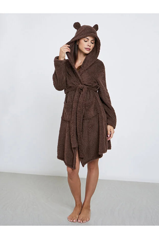 Styli Bear Ears Hooded Fleece Pocket Robe
