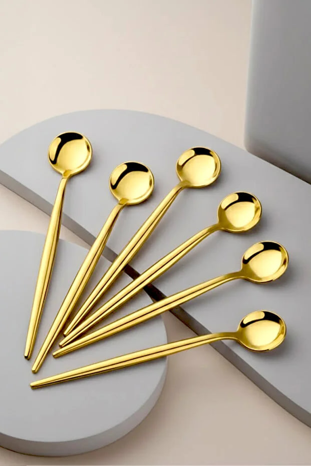 Kitchen Life 6-Piece Lux Round Gold Teaspoon - Spoon