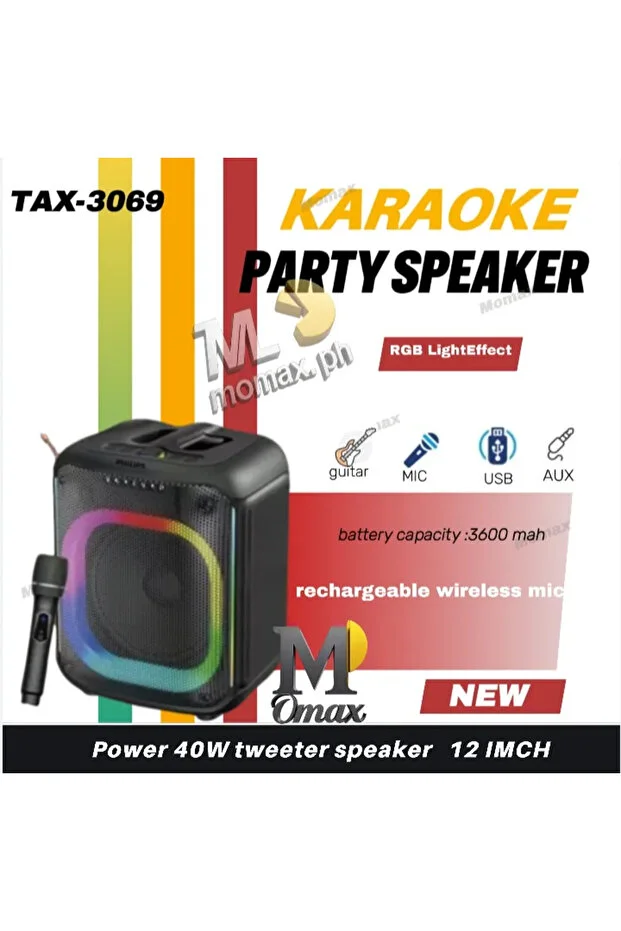 Philips TAX-3069 40W Bomox Portable Bluetooth Speaker with Wireless Mic and Guitar Input